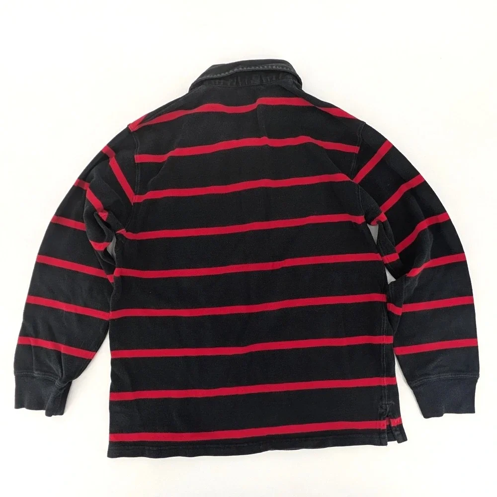 Polo Ralph Lauren Rugby Shirt Striped Crest Long Sleeve‎ Black Red Kids L 16/18